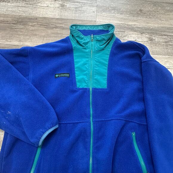 Vintage Columbia Fleece Jacket 90s Teal Blue Mens Large Gorpcore Zip Up - Picture 1 of 7